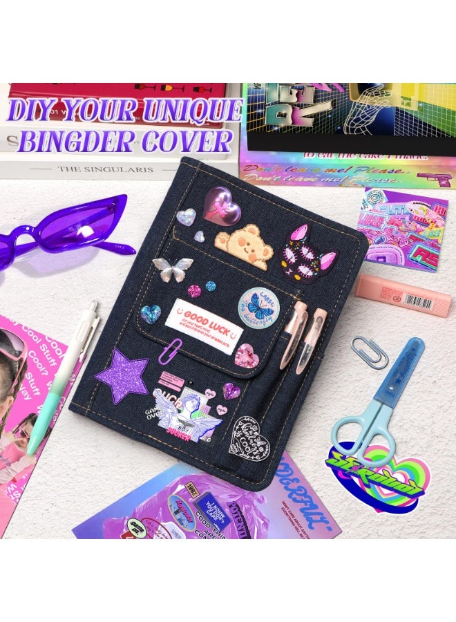 YelaJoy A5 Refillable Notebook Binder, A5 Denim 6 Ring Binder Cover with Refillable 100 Sheet Filler Paper, Y2K Personal Journal Notebook for Girls Women School College Students, Ideal for Journaling, Scrapbooking, K-pop Photocard Collecting, School and Gift Use(Dark DENIM) - Image 2